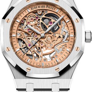Audemars Piguet Royal Oak 41 mm Double Balance Wheel Openworked Steel Pink Gold-Toned Dial | 15407ST.OO.1220ST.02